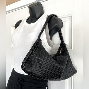 Woven black shoulder hobo bag